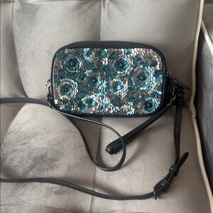 Coach black leather and Floral Patterned Crossbody/wristlet  Bag